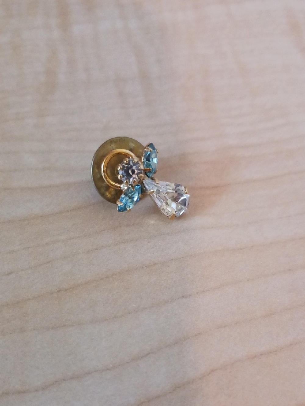 Gold-Tone Crystal Angel Lapel Pin with Blue Accents
